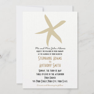 Guld Starfish Nautical Beach Wedding Inbjudningar