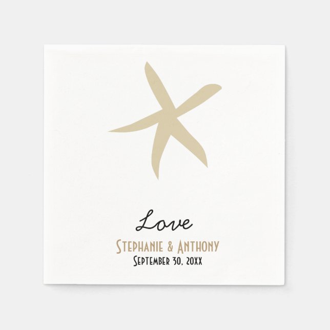 Guld Starfish Nautical Beach Wedding Kärlek Pappersservett (Framsidan)