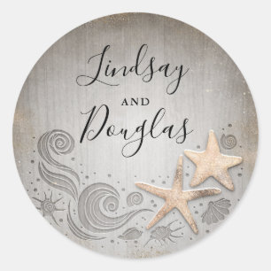 Guld Starfish Nautical Beach Wedding Runt Klistermärke