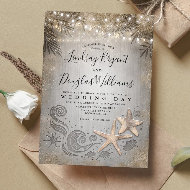 Guld Starfish par Tropical Beach Wedding Inbjudningar (Skapare uppladdad)