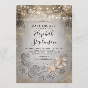 Guld Starfish Tropical Beach Ljus Baby Shower Inbjudningar