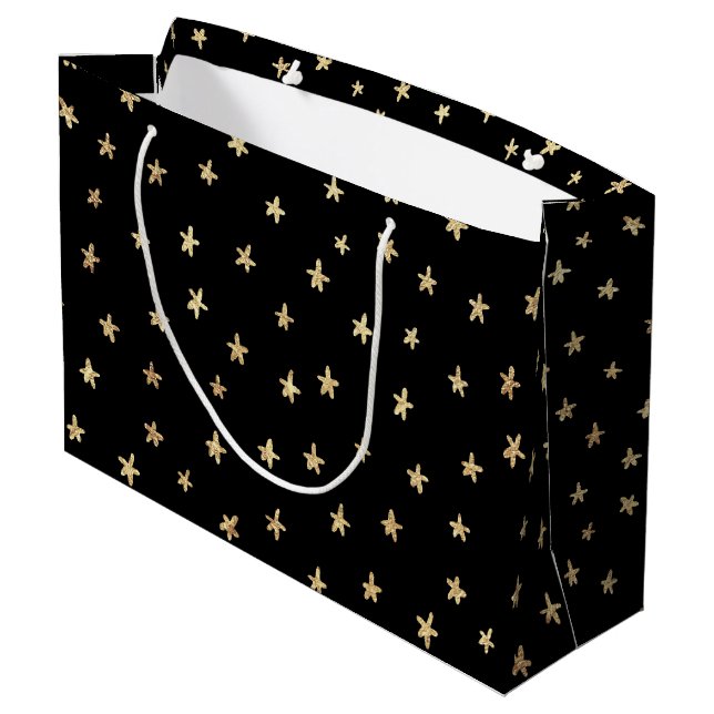 Guld Starry Mönster Black Large Gift Bag (Baksidan Vinklad)