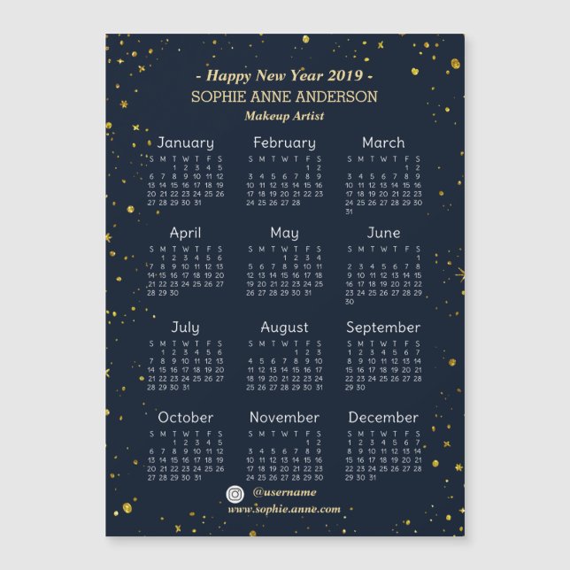 Guld Starry Night Navy Makeup Artist Mini Calendar (Framsida)