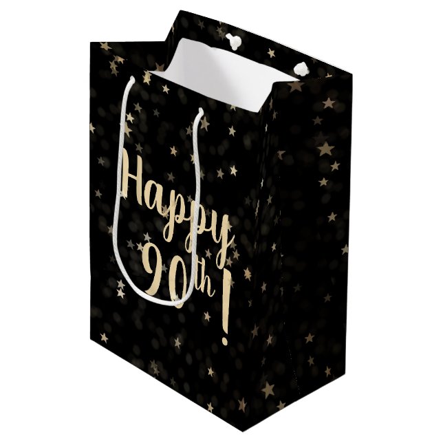 Guld Stars and Dots 90:e Birthday Medium Gift Bag (Framsidan Vinklad)