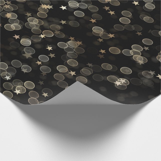 Guld Stars and Dots on Black Presentpapper (Hörn)