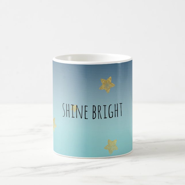 Guld Stars Aqua Blue Ombre personlig Citat Kaffemugg (Center)
