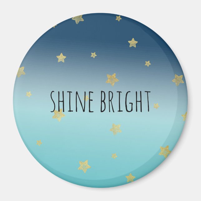 Guld Stars Aqua Blue Ombre personlig Citat Magnet (Framsidan)