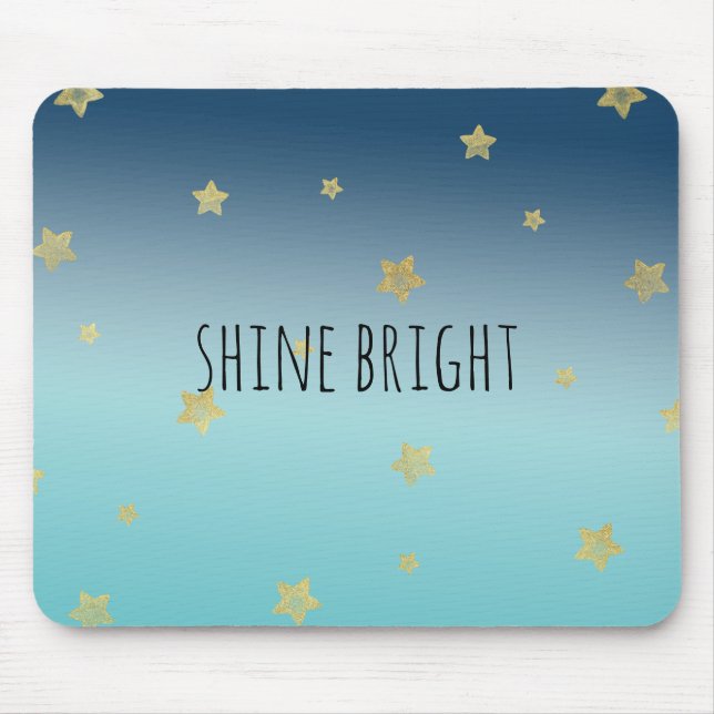 Guld Stars Aqua Blue Ombre personlig Citat Musmatta (Framsidan)