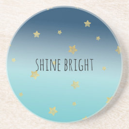Guld Stars Aqua Blue Ombre personlig Citat Underlägg