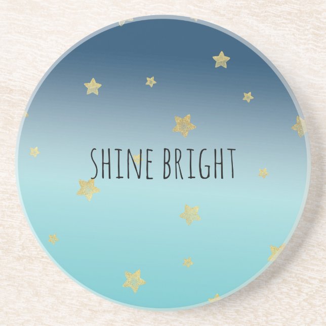 Guld Stars Aqua Blue Ombre personlig Citat Underlägg (Framsidan)