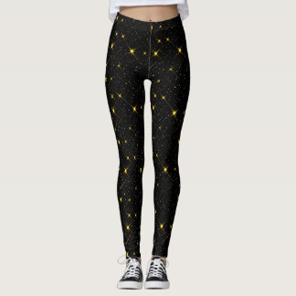 Guld Stars Black Himmel Trendig Starry Mönster Leggings