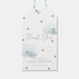 Guld Stars & Blue Clouds Baby Shower Tack Presentetikett