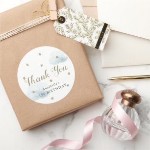 Guld Stars & Blue Clouds Birthday Tack Runt Klistermärke