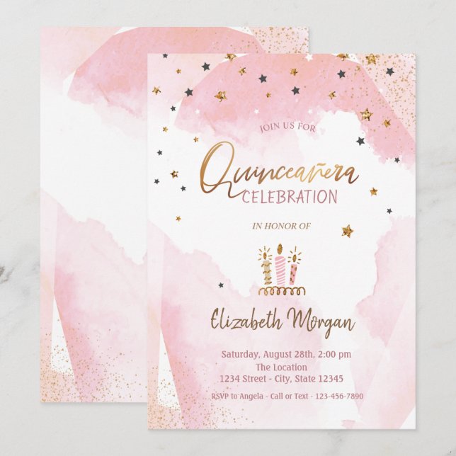 Guld Stars,Candles Ombre Quinceanera Inbjudningar (Fram/baksida)