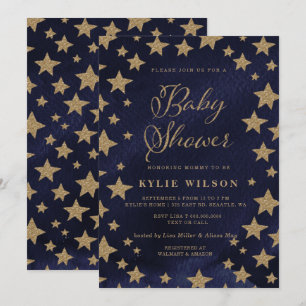 Guld Stars Celestial Gender Neutral Baby Shower Inbjudningar