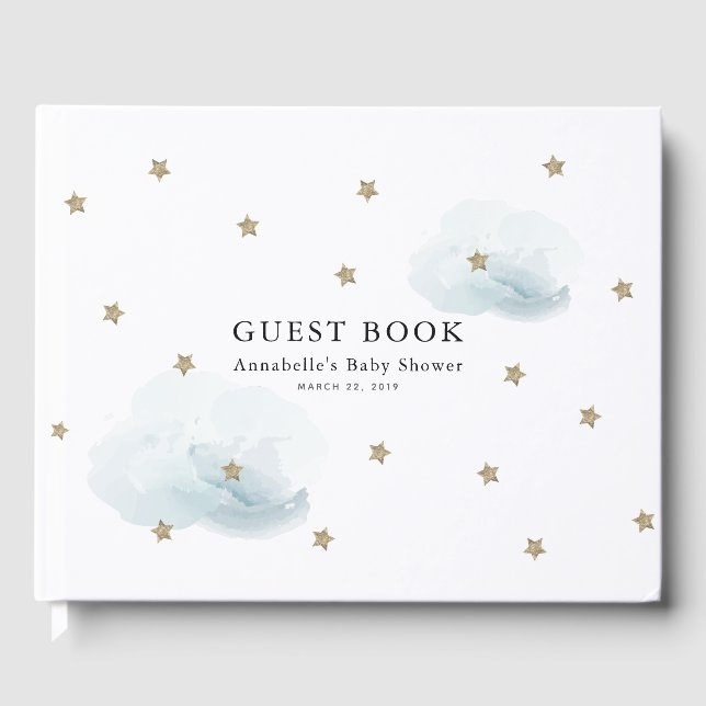 Guld Stars & Clouds Baby Shower Guest Bok (Framsida)