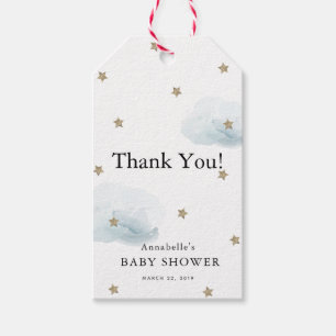 Guld Stars & Clouds Baby Shower Tack GIft Märkre Presentetikett