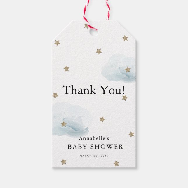Guld Stars & Clouds Baby Shower Tack GIft Märkre Presentetikett (Framsidan)