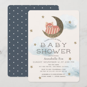 Guld Stars & Crescent Måne Red Panda Baby Shower Inbjudningar