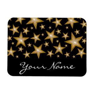 "Guld" Stars "Ditt namn", flexibel magnet svart