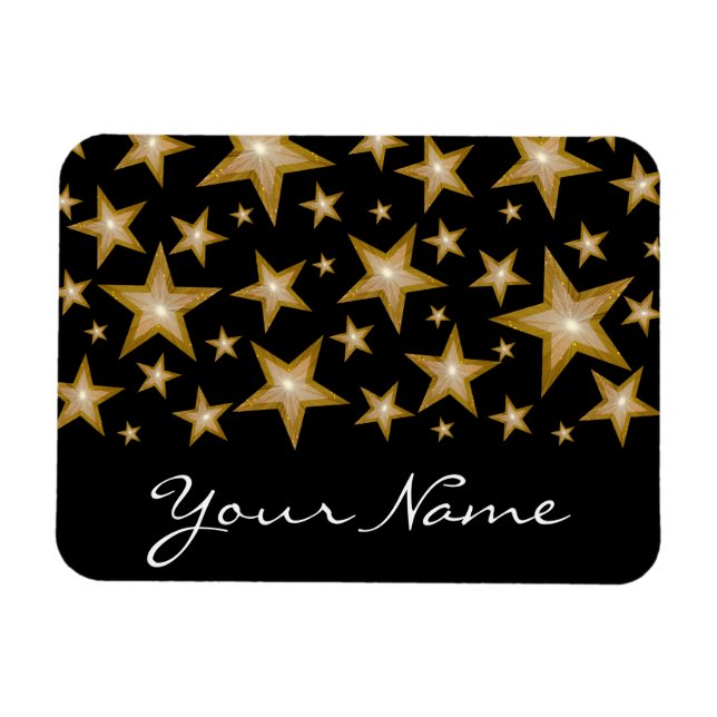 "Guld" Stars "Ditt namn", flexibel magnet svart (Horisontell)