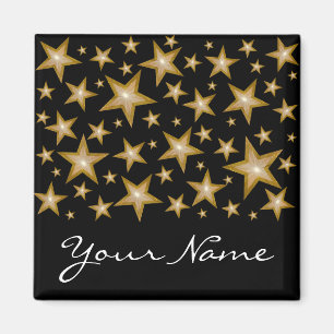 Guld Stars 'Ditt namn', svart fyrkantsruta Magnet