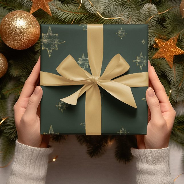 Guld Stars | Djup Grönt | Julgåvor Presentpapper (Skapare uppladdad)