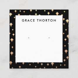 Guld Stars Earring Black Jewelry Visning Card Fyrkantigt Visitkort