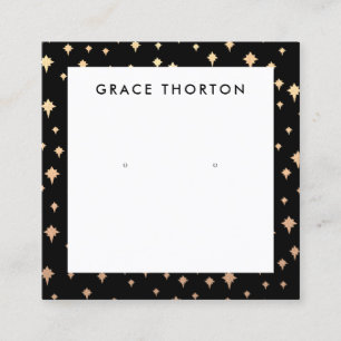 Guld Stars Earring Black Jewelry Visning Card Fyrkantigt Visitkort
