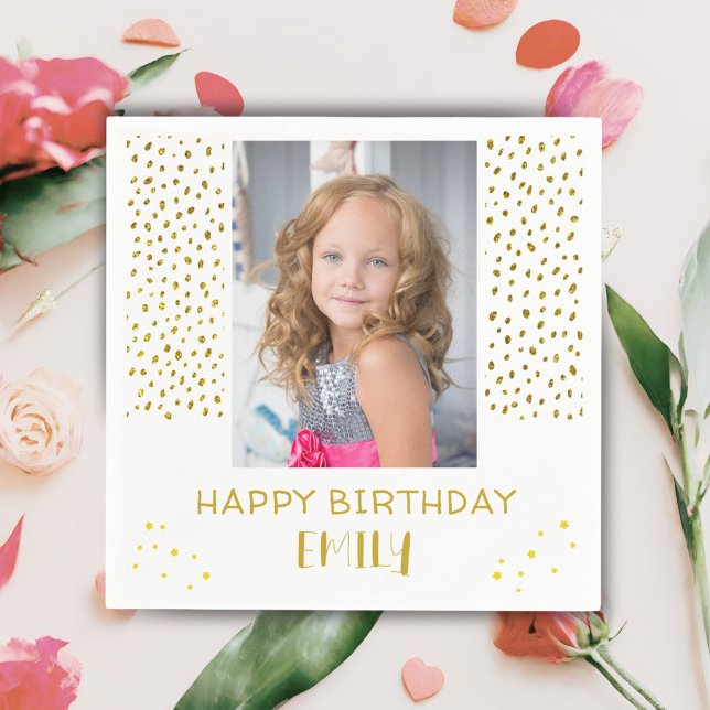 Guld Stars Faux Glitter Birthday Kids Girl Photo Pappersservett (Skapare uppladdad)