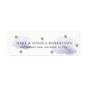 Guld Stars & Fluffy Lavender Clouds Adress Returadress Etikett