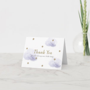 Guld Stars & Fluffy Lavender Clouds Baby Shower Tack Kort