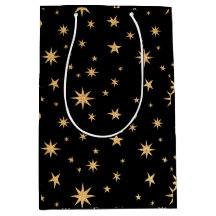 Guld Stars Gift Bag - svart bakgrund