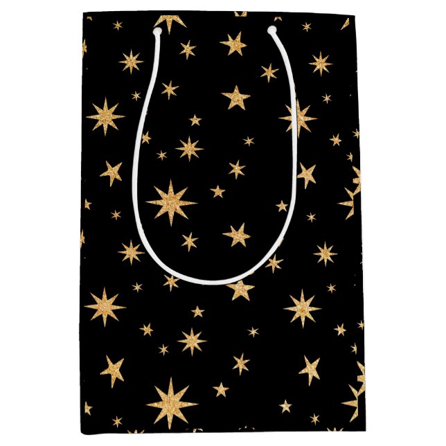 Guld Stars Gift Bag - svart bakgrund (Framsidan)