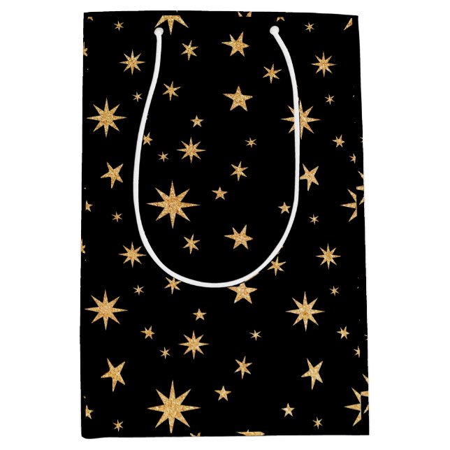 Guld Stars Gift Bag - svart bakgrund (Framsidan)