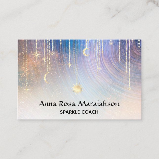 *~* Guld Stars Gnistra Måne Sol kelestial regnbåge Visitkort (Framsida)
