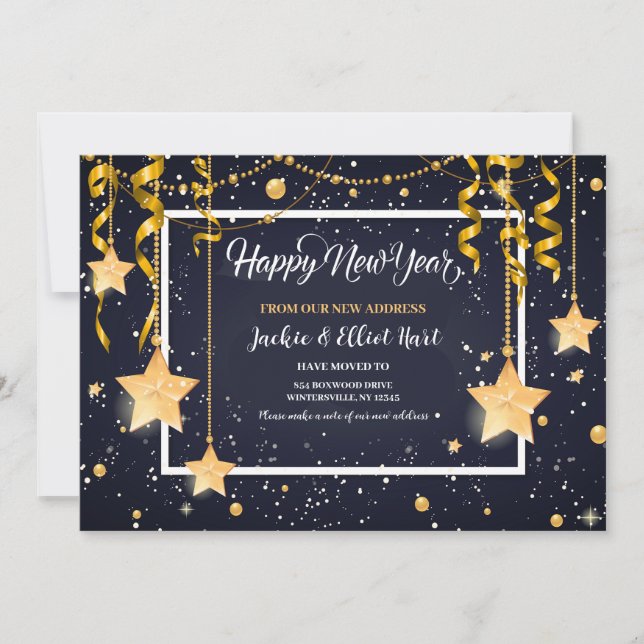 Guld Stars Gott nytt år Flytta Meddelande om  Inbjudningar (Framsida)