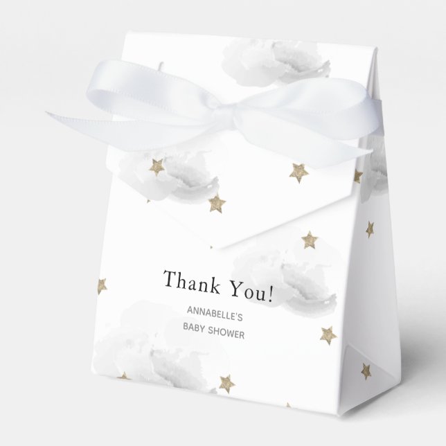 Guld Stars & Grått Clouds Baby Shower Box Presentaskar (Framsidan Sidan)