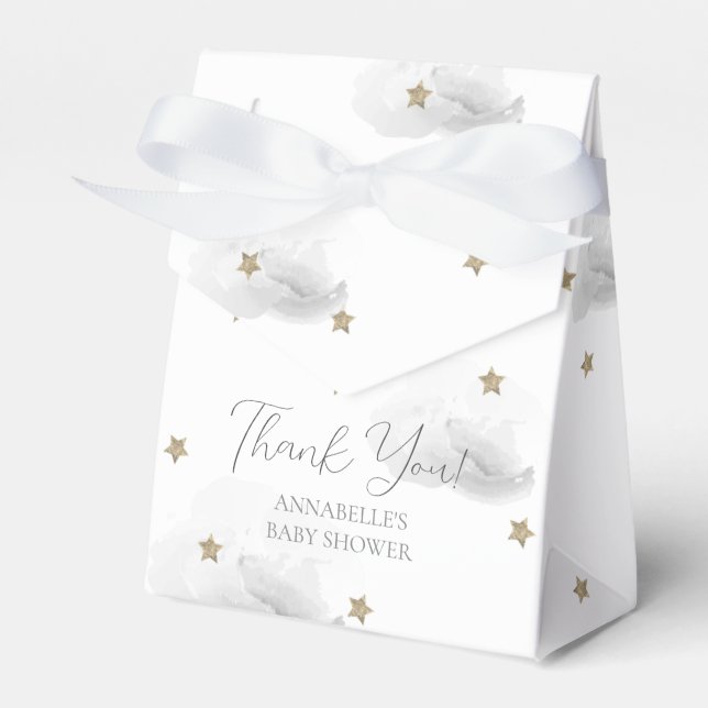 Guld Stars & Grått Clouds Baby Shower Presentaskar (Framsidan Sidan)