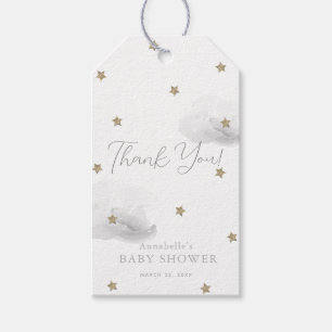Guld Stars & Grått Clouds Baby Shower Tack Presentetikett