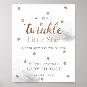 Guld Stars & Grått Clouds Baby Shower Välkommen Poster