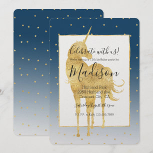 Guld Stars Himmel Shine Bright Unicorn Ombre Birth Inbjudningar