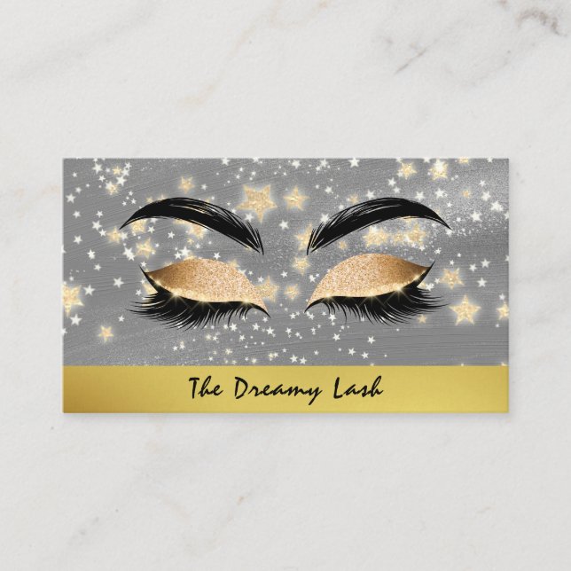 *~* Guld Stars Lash Brows Extensions Girly Visitkort (Framsida)