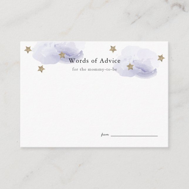 Guld Stars & lavender Clouds Baby Shower Advice Tilläggskort (Framsida)