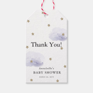Guld Stars & Lavender Clouds Baby Shower Tack Presentetikett