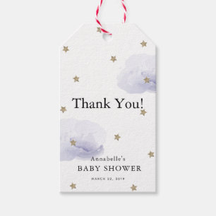Guld Stars & Lavender Clouds Baby Shower Tack Presentetikett