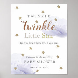 Guld Stars & Lavender Clouds Baby Shower Välkommen Poster