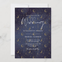 Guld Stars Måne Midnight Blue Celestial Bröllop