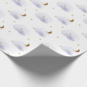 Guld Stars, Måne och Fluffy Lavender Clouds Presentpapper