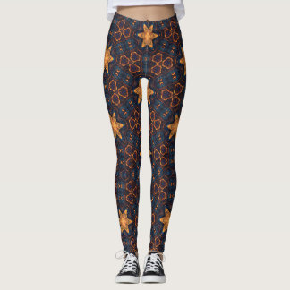 Guld Stars med blå bakgrund Leggings